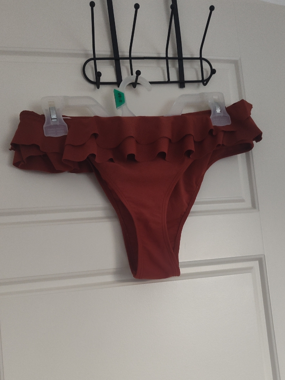 Ruffled Off-Shoulder Bikini Bottoms in Rust